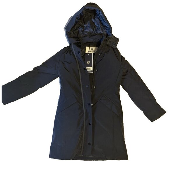WhiteSky BLACK Womens Falcon Parka Coat Down Removable Hood US XS NEW - Picture 6 of 16